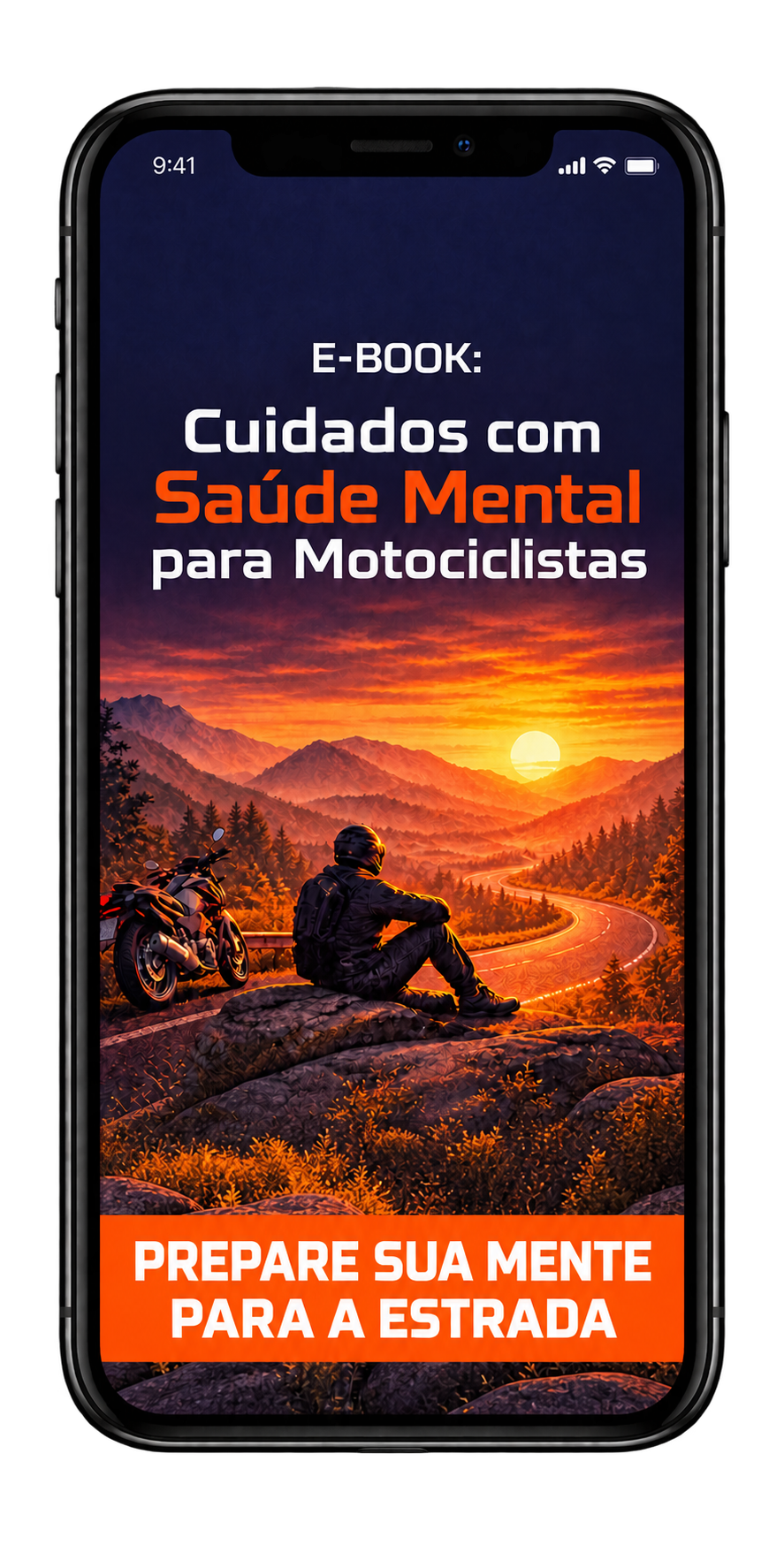 Capa do e-book Cuidados com Saúde Mental para Motociclistas no celular